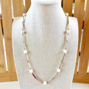 😃 $5 ADD-ON 😃 Faux Pearl And Flat Link Gold-tone Necklace EUC